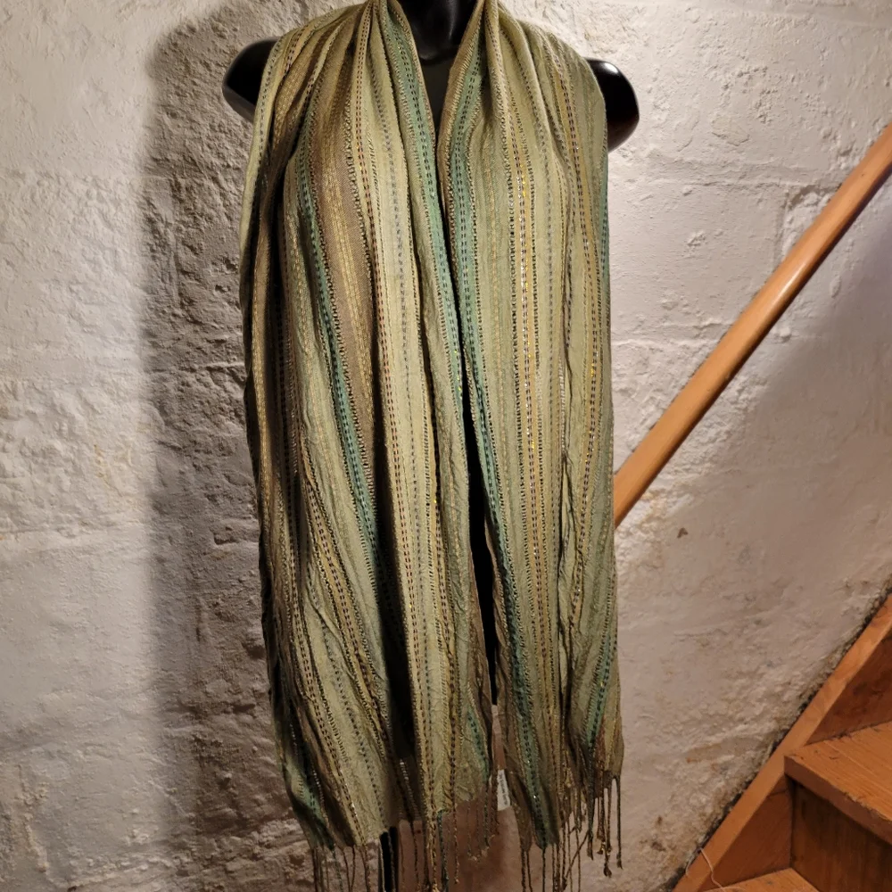 Christian Livingston Collection Woven (Cotton?) Oblong Striped Fringe Scarf
